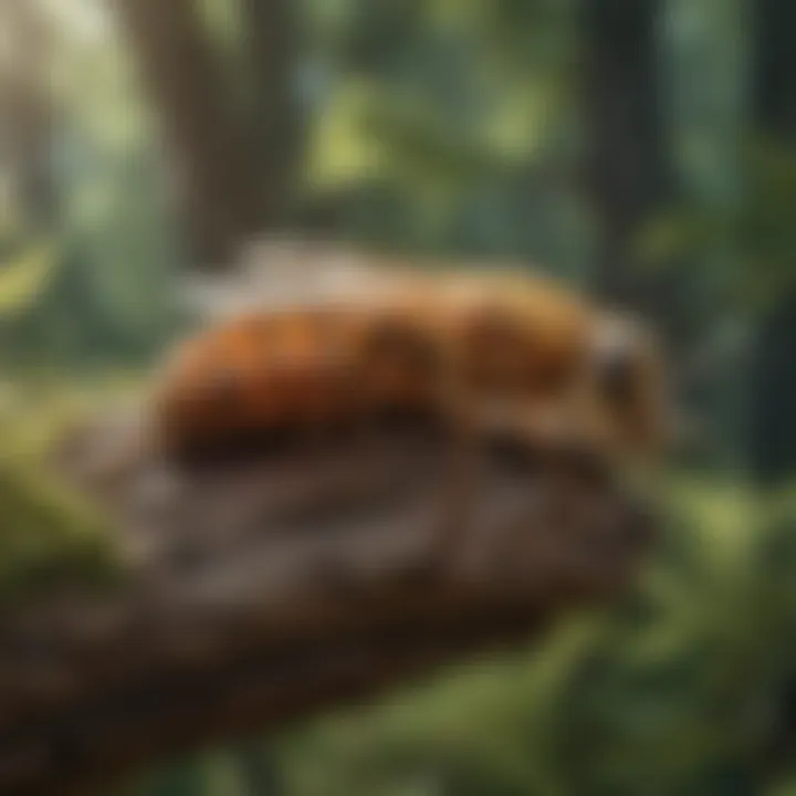 A diverse collection of biting insects on a branch