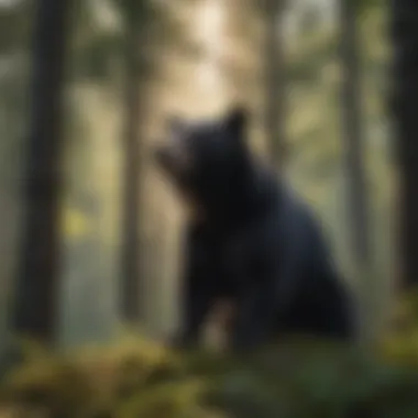 Silent Guardian Forest Canopy with Black Bear Silhouette