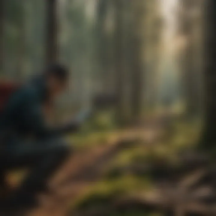Researchers conducting fieldwork to collect forest data