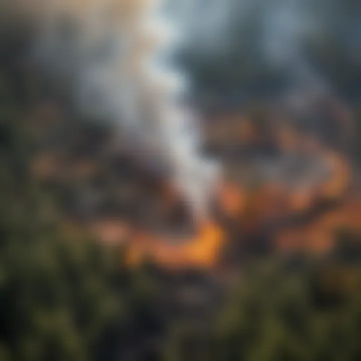 Aerial view of a forest landscape during a controlled burn