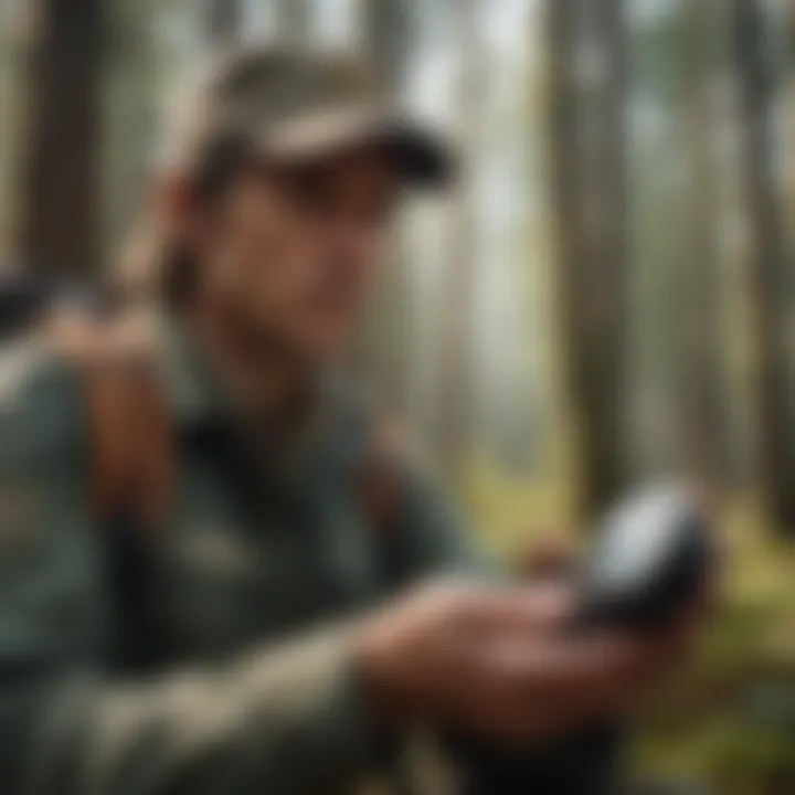Navigating Wilderness with Compass Forest ranger using compass in wilderness