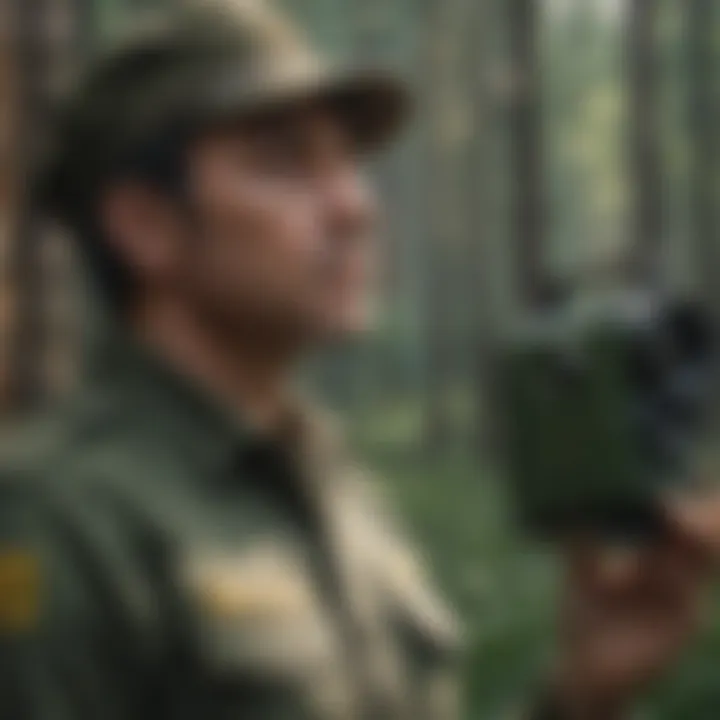 Forest security guard monitoring a wildlife area