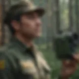 Monitoring Wildlife: A Guard's Vigilance Forest security guard monitoring a wildlife area