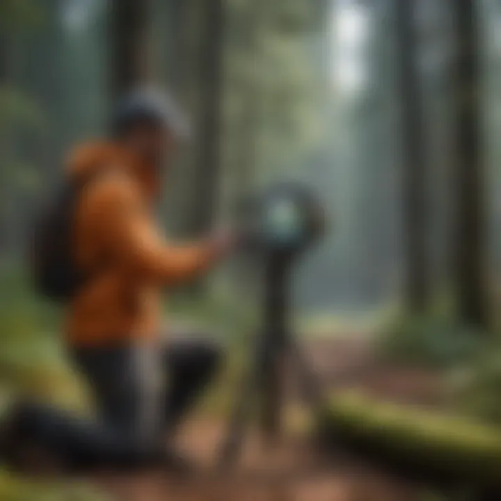 Modern GIS Mapping in Forestry Artistic representation of modern GIS mapping technology in a forest environment