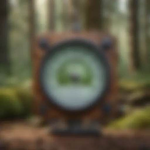 Detailed illustration of a traditional clinometer in a forest setting
