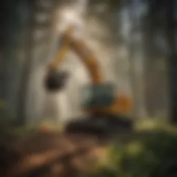 Eco-friendly forestry mulcher on excavator in action