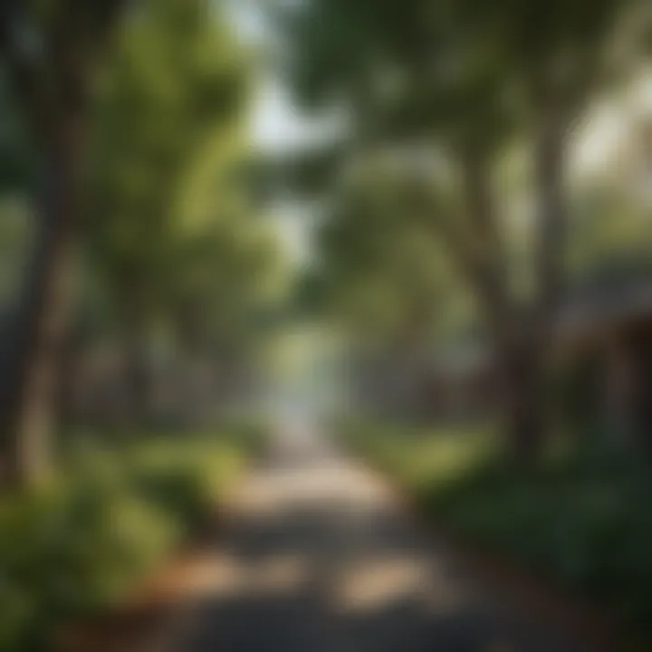 Lush foliage of free trees in urban area