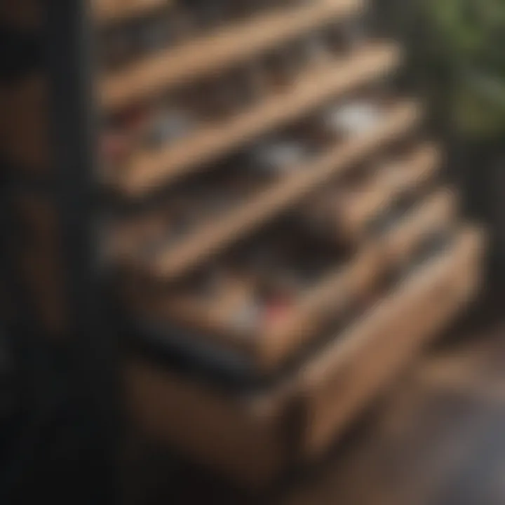 Close-up of the functional storage compartments on Dunkelberger ladder desk