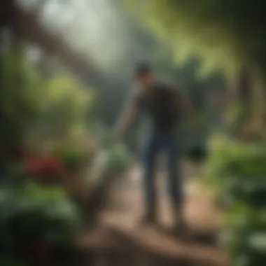 Teenage employee watering plants at a local garden center