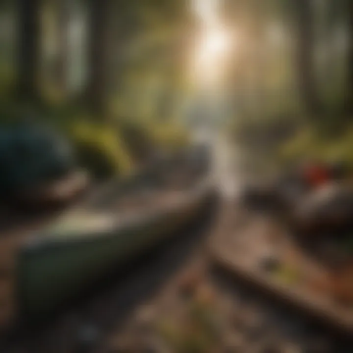 A collection of essential gear for wilderness canoe trips in natural surroundings