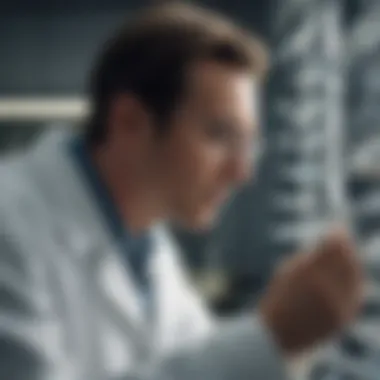 Geneticist analyzing DNA structure in lab setting