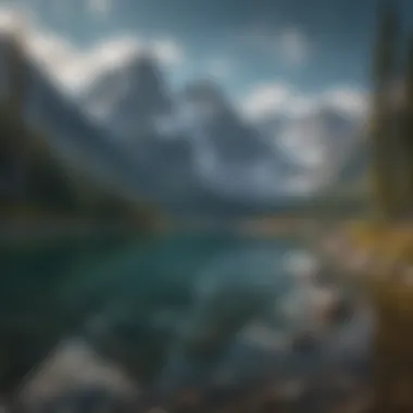 Majestic Peaks Embracing Still Waters Dramatic Mountain Backdrop of Glacier Lake