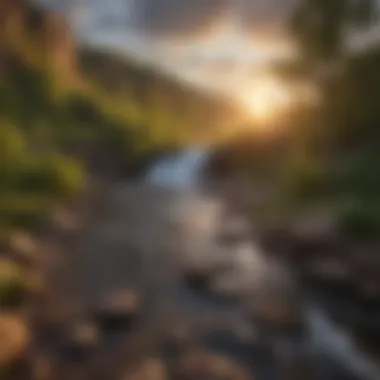 Sunset casting a golden glow over the serene landscape of Gooseberry Falls on WoodsyWeb