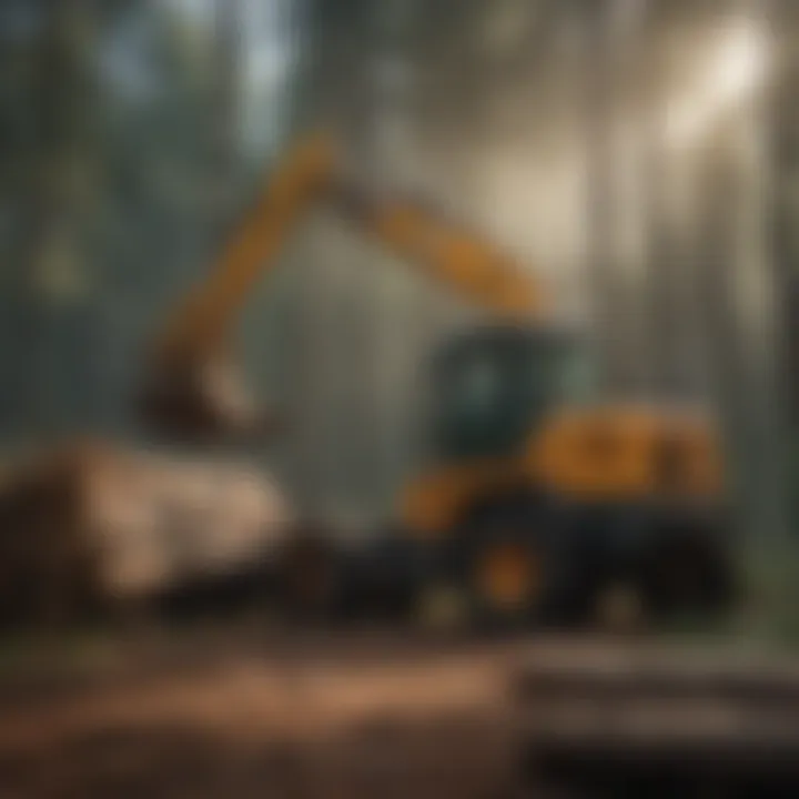 Close-up of a grapple loader gripping a log for transportation.