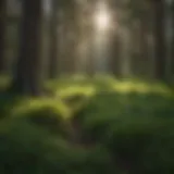 Lush green grass thriving in the shade of pine trees