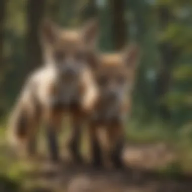 Curious Offspring Exploration Gray Fox Pups Playing