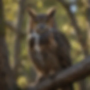 Elegant Great Horned Owl perched on a tree at dusk