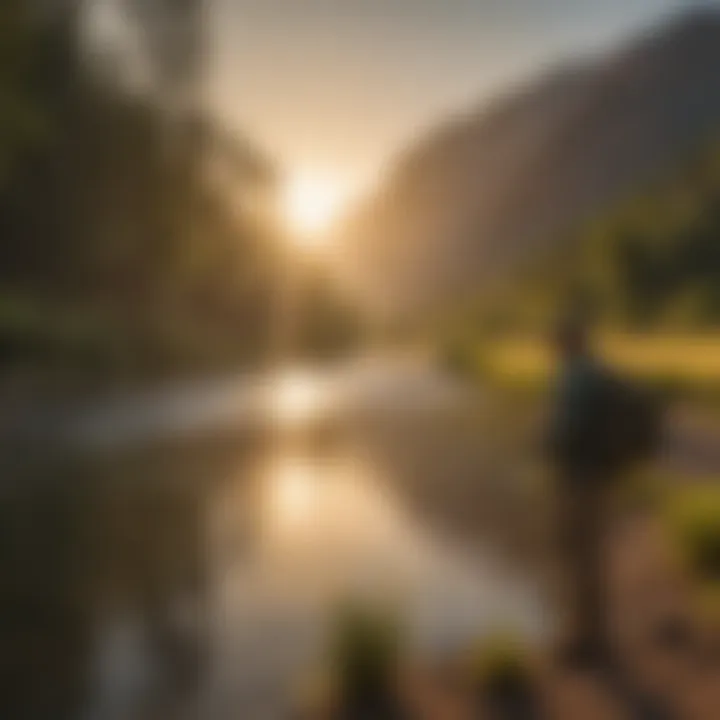 Angler casting a line in the Green River during sunset