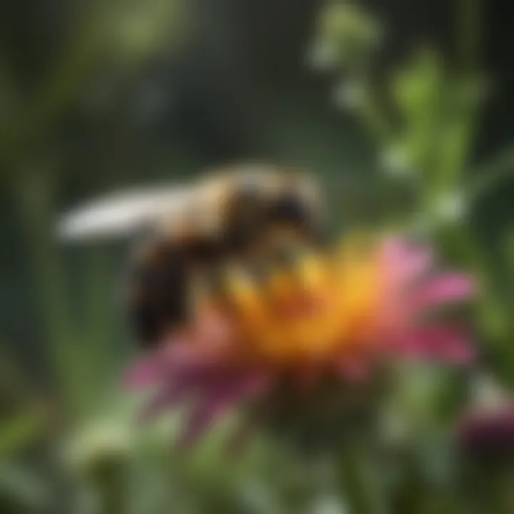 A close-up of a ground bee on a wildflower, showcasing its vibrant colors.