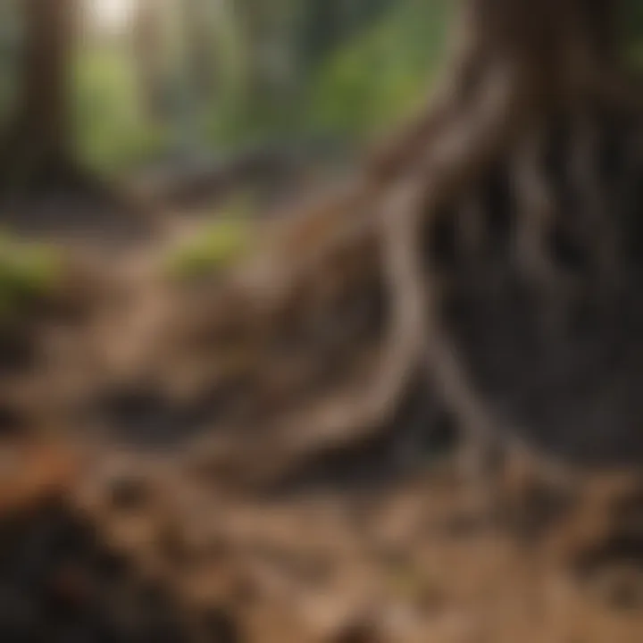 Close-up of root systems stabilizing soil