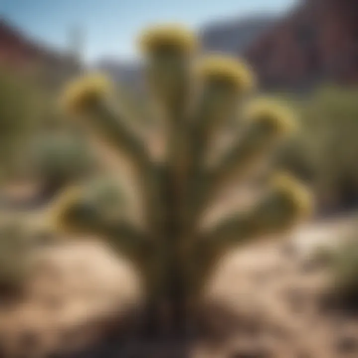 Prickly pear cactus growing in arid desert landscape
