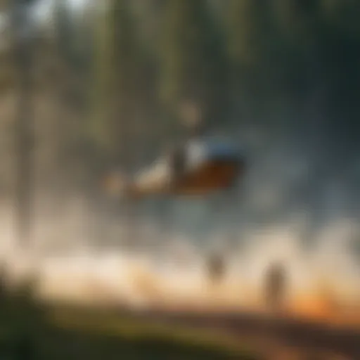 Helicopter delivering firefighting crew to the forest