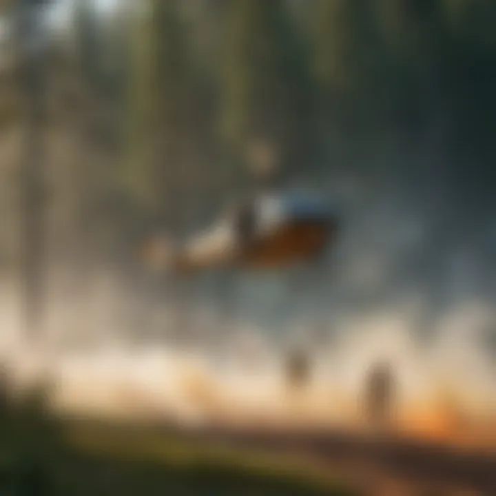 Helicopter delivering firefighting crew to the forest