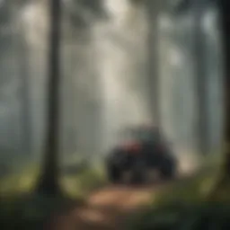 Misty forest canopy with herbicide application equipment