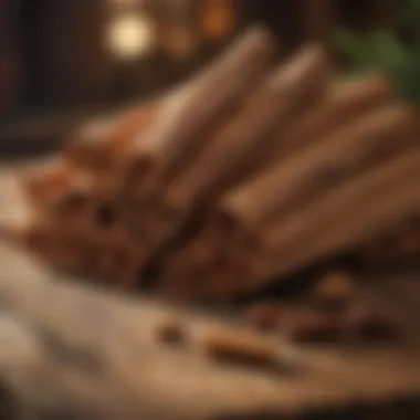 Cinnamon sticks on a rustic wooden table