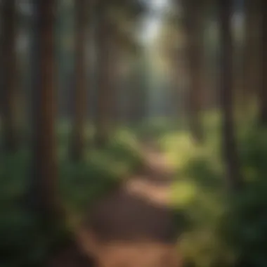 Forest trail surrounded by tall trees