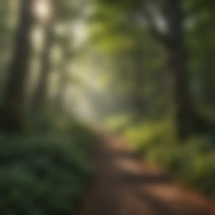 Hiking trail through lush forest in Grand Island