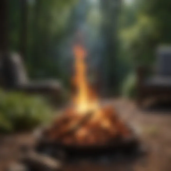 A close-up of a flame igniting in the fire pit