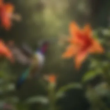 Hummingbird sipping nectar from a delicate flower