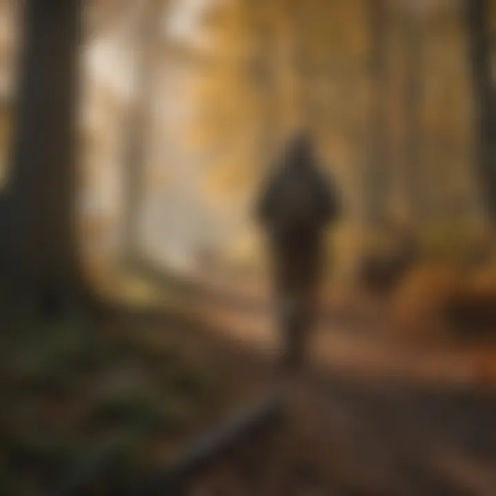 Hunter tracking deer in scenic Ohio landscape