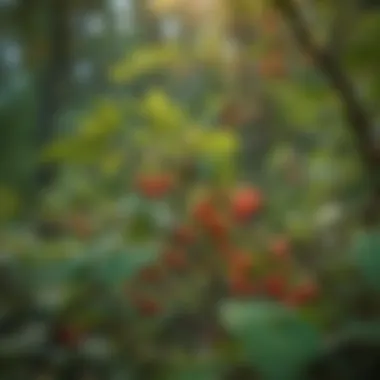 A close-up view of hybrid honeysuckle berries demonstrating their ecological role