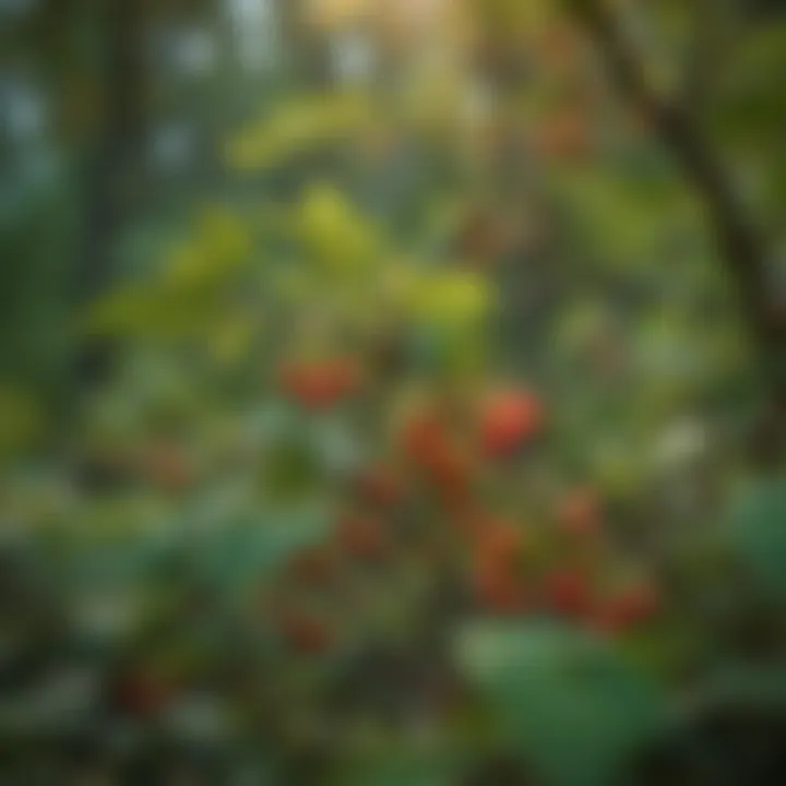 A close-up view of hybrid honeysuckle berries demonstrating their ecological role