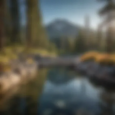 Crystal clear hot spring pool with mountains in background