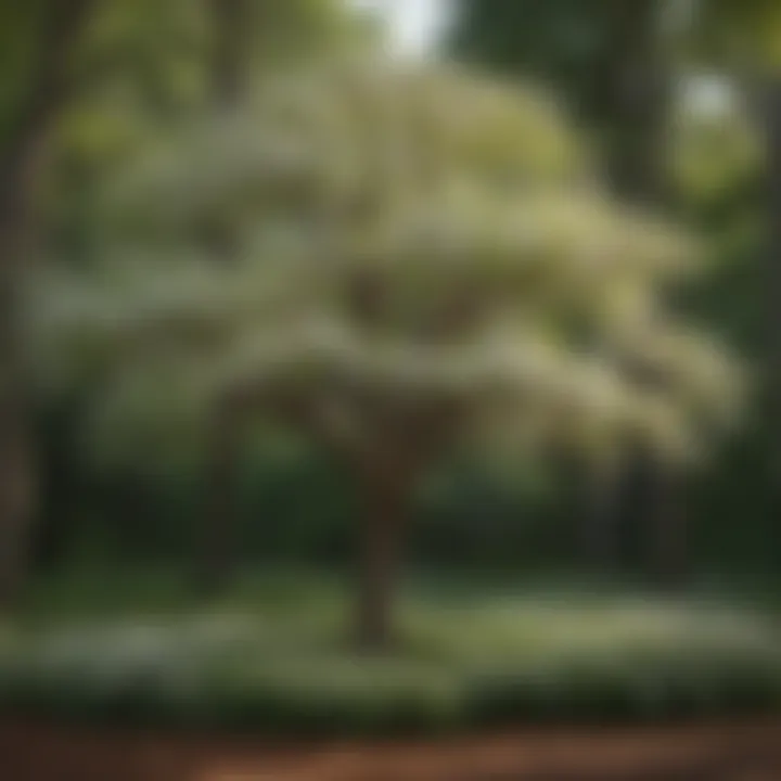A delicate dogwood tree with white flowers and distinctive leaves.