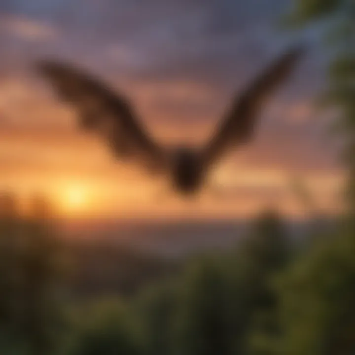 Indiana bat in flight against a twilight sky