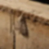 Close-up view of wood moth larvae damaging wooden beams