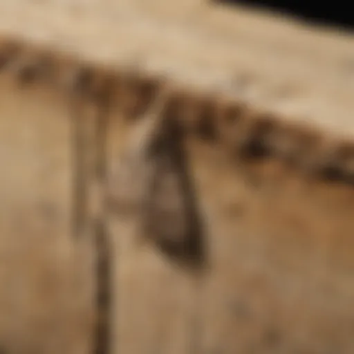 Close-up view of wood moth larvae damaging wooden beams