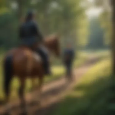 Equestrian instructor guiding a rider in a field