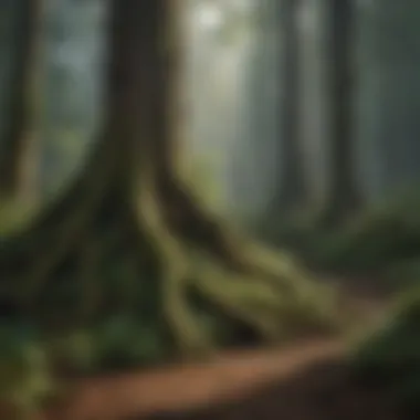 Rooted in Diversity: Interconnected Plant Life Interconnected roots of various plant species in a forest