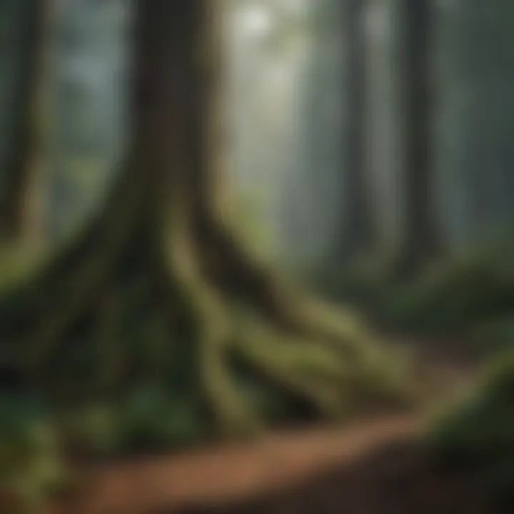 Rooted in Diversity: Interconnected Plant Life Interconnected roots of various plant species in a forest