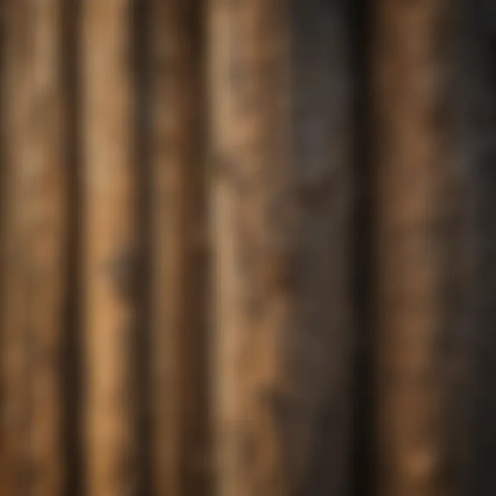 Close-up of the intricate grain pattern on a pine fence post