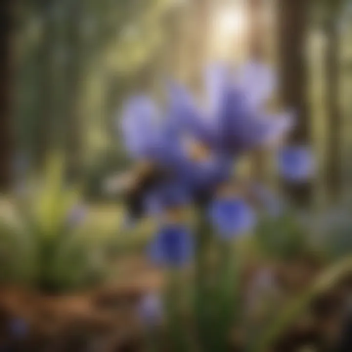 Bumblebee and iris in a harmonious ecosystem setting