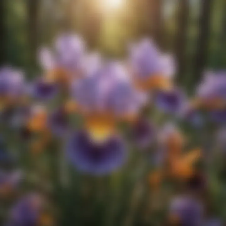 Irises displaying vibrant colors to attract bumblebees