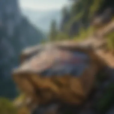 Mysterious Rock Formations on Mountain Cliff Ancient rock formations with intricate patterns on a mountain cliff