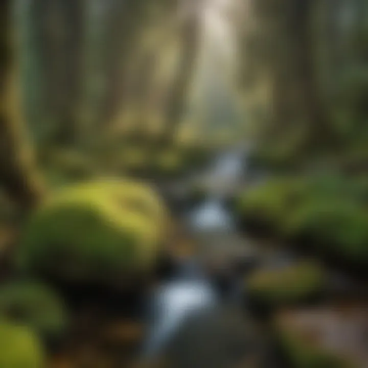 Crystal-clear stream flowing through moss-covered rocks in Iron Springs