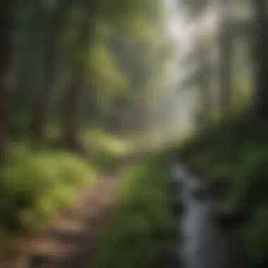 Enchanting Forest Trail to Hidden Waterfall Lush green forest trail leading to hidden waterfall
